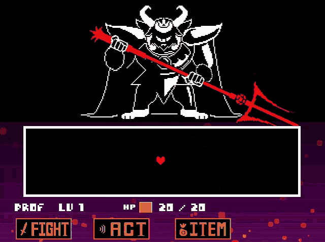 a screenshot of a video game with a monster holding a spear and a heart in the middle