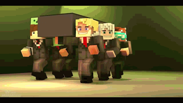 a group of minecraft characters carrying a coffin with the words " minecraft animation " at the bottom