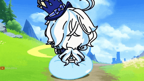 a cartoon of a girl with a crown on her head and a slime on her head