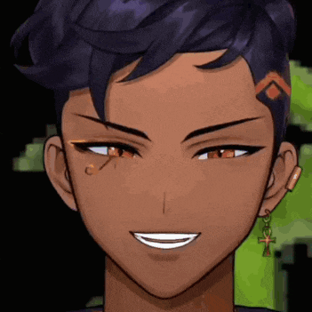 a close up of a person 's face with a smile