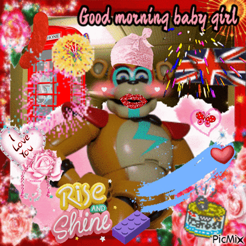a picture of a teddy bear that says good morning baby girl on it