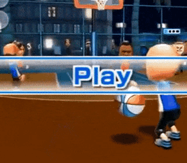 a basketball game is being played and the word play is visible