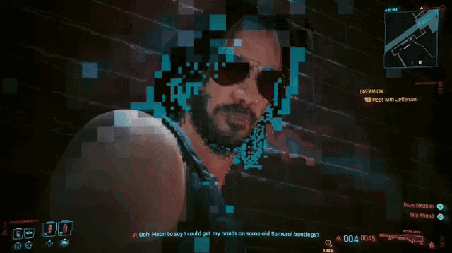 a screenshot of a video game shows a man with a beard and sunglasses