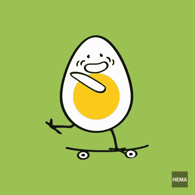 a drawing of a fried egg on a skateboard