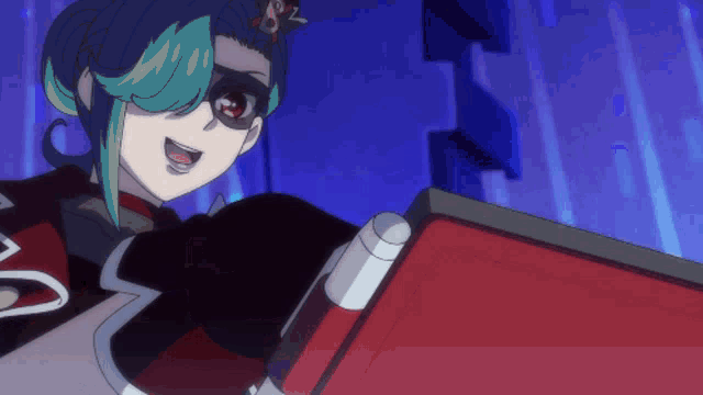 a cartoon character with green hair is holding a book