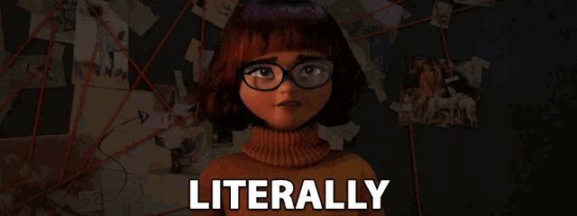 a picture of a girl with glasses and the words literally