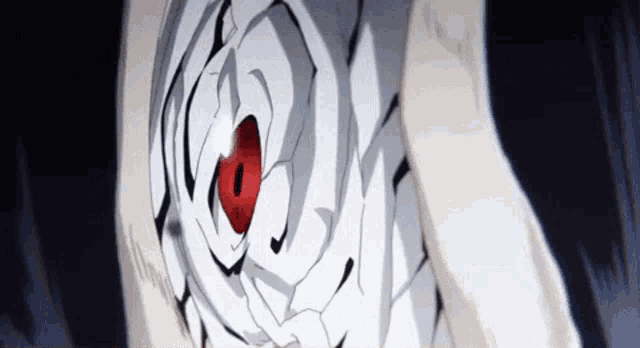 a close up of a person with a red eye .