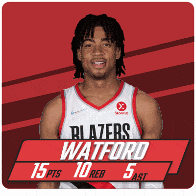 a blazers player named watford has 15 pts 10 reb 5 ast