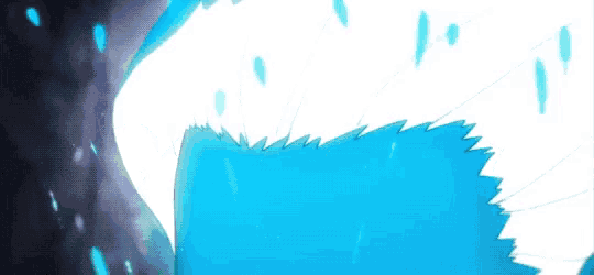 a close up of a blue and white cartoon character 's tail .