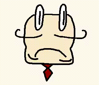 a cartoon drawing of a man with a sad face and a tie .