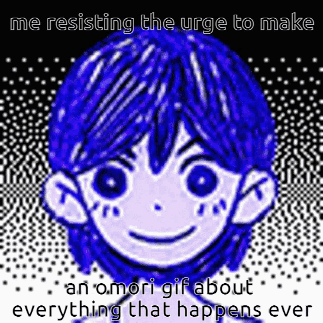 a cartoon of a boy with blue hair and a smiling face .