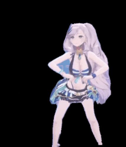 a girl in a bikini is dancing with her hands on her hips on a black background