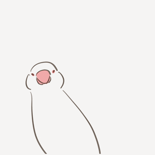 a drawing of a bird with a pink beak and red eyes