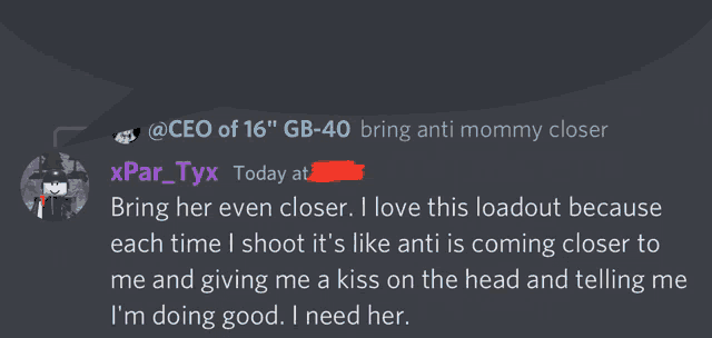 a screenshot of a discord conversation between xpar tyx and @ceo of 16 " gb-40