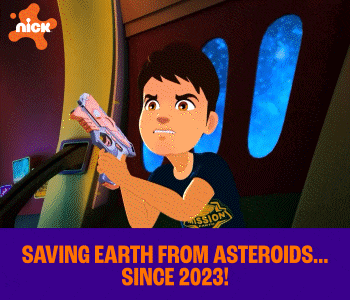 a cartoon of a boy holding a gun with the words " saving earth from asteroids since 2023 "