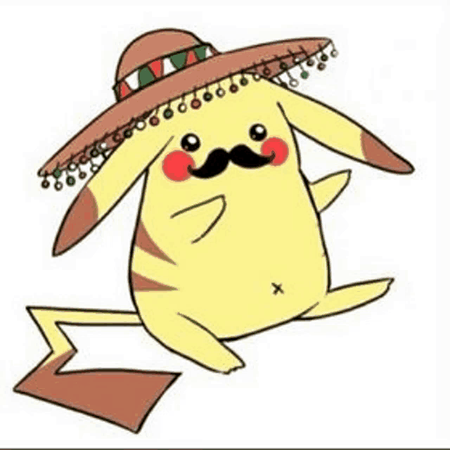 a cartoon pikachu with a sombrero and mustache