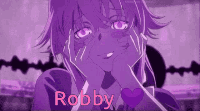 a purple anime character with the name robby on the bottom right