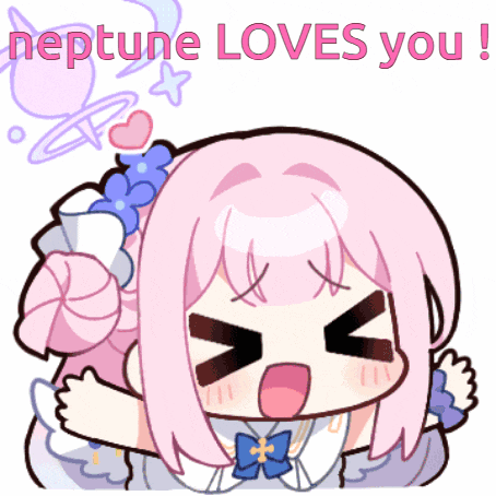 a sticker of a girl with the words neptune loves you