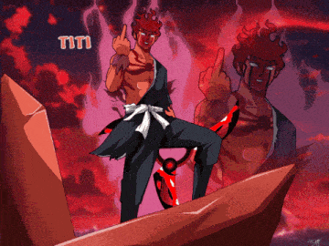 a cartoon drawing of a man giving the middle finger with the word titi in the background