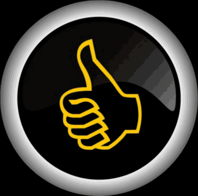 a black button with a yellow thumbs up and the word like