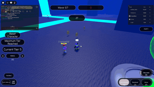 a screenshot of a video game with a wave of 5/7 on the screen