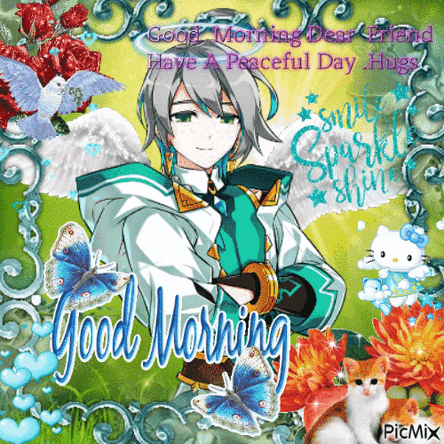 a good morning dear friend greeting card with a cat