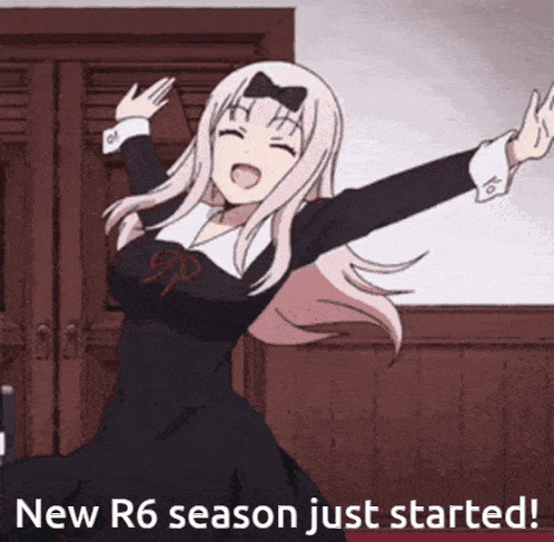 a picture of a girl with the words new r6 season just started on the bottom