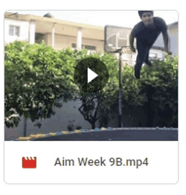 a video of a man jumping on a trampoline with aim week 9b.mp4 written below it
