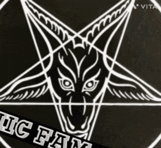 a pentagram with a goat 's head in the center and the words lic fam below it