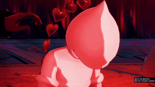 a cartoon character with hearts coming out of it 's head