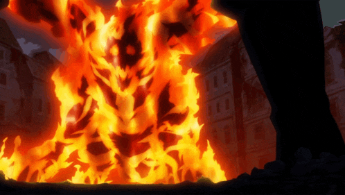 a person standing in front of a burning building with the letter b visible