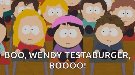 a group of south park characters are sitting in a classroom with wendy testaburger .