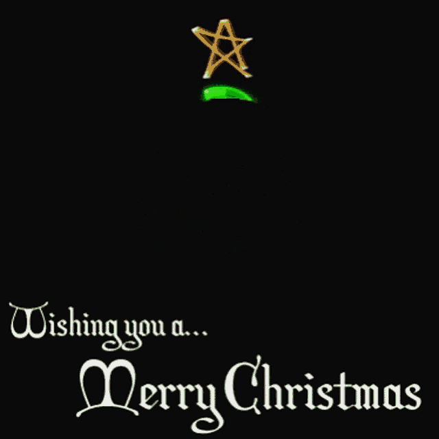 a green christmas tree with a star on top and the words wishing you a merry christmas below it