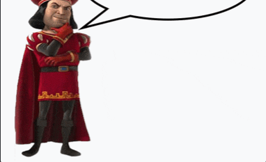 a cartoon character with a speech bubble above him