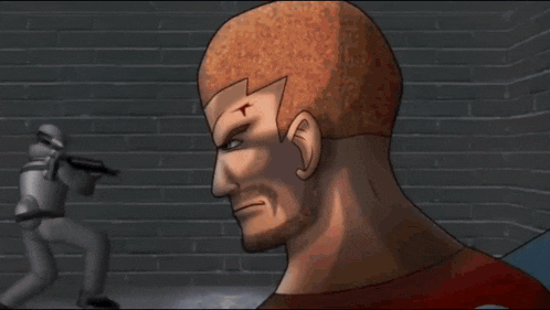 a close up of a man 's face with an angry expression