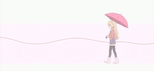 a girl holding a pink umbrella walking on a pink background