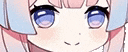 a close up of a girl 's face with blue eyes and pink hair .