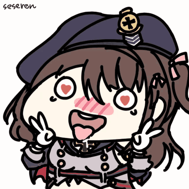 a drawing of a girl wearing a hat with a cross on it and the name seseren below it