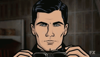 a cartoon of archer adjusting his sunglasses with fx written on the bottom
