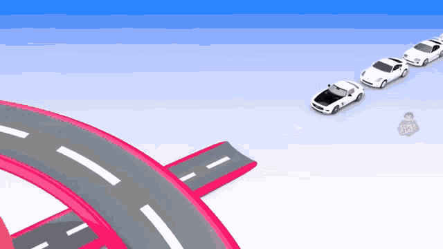 a row of cars are lined up on a road with a sign that says ' jeep ' in the background