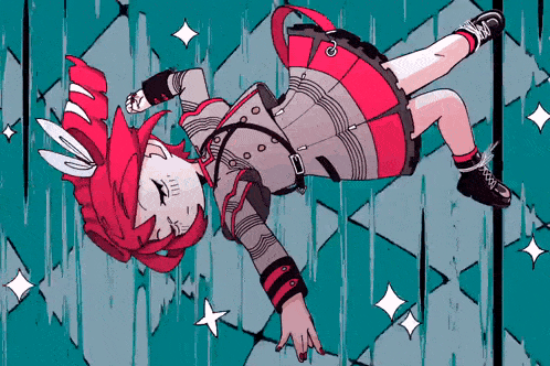 a girl with red hair is laying on her back