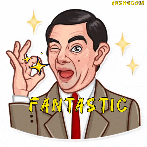 a cartoon of mr bean giving the ok sign with the word fantastic written below him