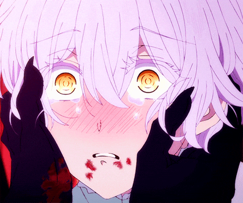 a close up of a person 's face with tears coming out of their eyes