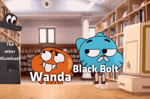 a cartoon of gumball and darwin talking about wanda