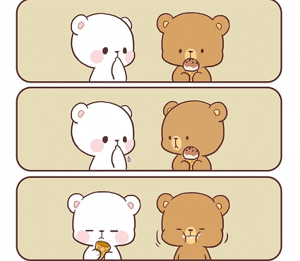 a cartoon of a teddy bear eating a cookie and another bear eating a cookie .