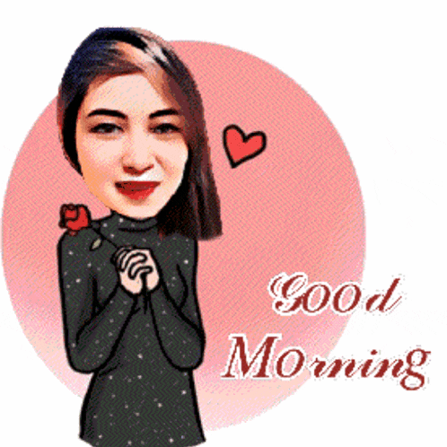 a cartoon of a woman with a rose and the words " good morning "