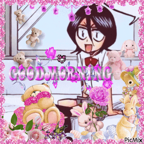 a picture of a girl with the words good morning