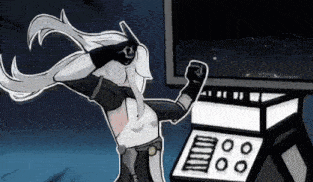 a cartoon of a woman standing in front of a computer .