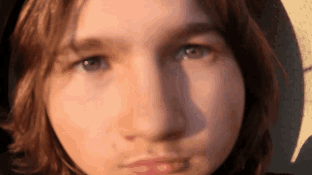 a close up of a person 's face with a slight smile on their face
