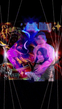 a picture of a man and a woman is surrounded by glowing lines and the words akira amano